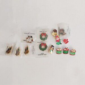 Vintage Lot Of 14 Christmas Pins R.O.C. Taiwan JJO Wreath Snowman Candle Drum